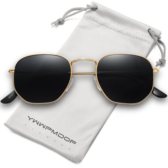 ? Square Polarized Women Grey Hexagonal Mirrored UV Protection Sunglasses